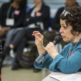 PHOTO CAPTION: Actor and Disability Inclusion Consultant Christine Bruno speaks to the participants of the “United We Discover” event hosted by Young Audiences, February 2020.
